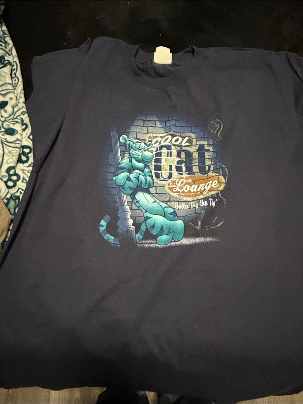 Disney Navy Tee with Teal Cartoon Cat Lounge Graphic